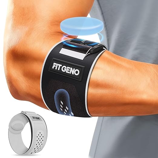 Fit Geno Elbow Brace for Tennis & Golfer's Elbow: Adjustable Elbow Strap for Tendonitis Pain Relief with Compression Pad - Support for Sports Men and Women - Forearm 10''-15.5'', 1 Pack