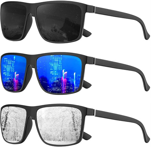 KALIYADI Polarized Sunglasses for Men and Women, Mens Sun Glasses with UV Protection for Driving Fishing Golf (3 Packs)