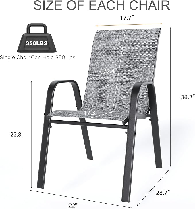 Outdoor Patio Chairs Set of 6 Stackable Dining Chairs All-Weather Textilene - Image 2