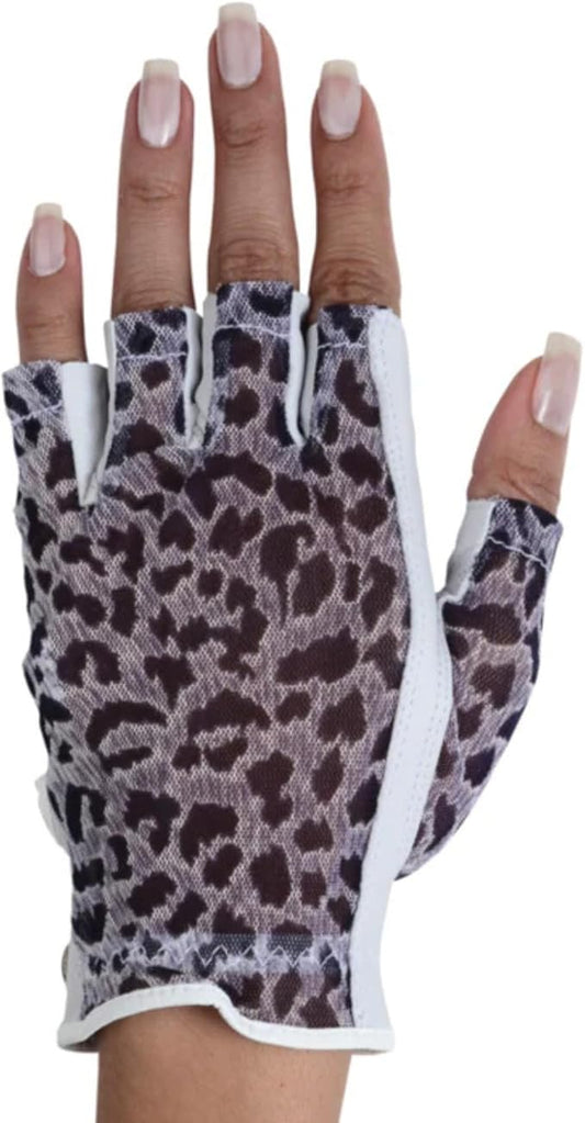 Animal Print Solar Tan Fashion Half Glove | UV Protection SPF 10, Breathable & Stylish, Tan-Through Solar Fabric