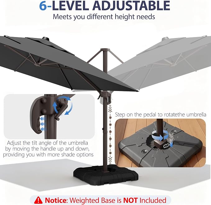 10' X 10' Patio Umbrella Cantilever Outdoor Rectangle Umbrella, Heavy Duty - Image 6