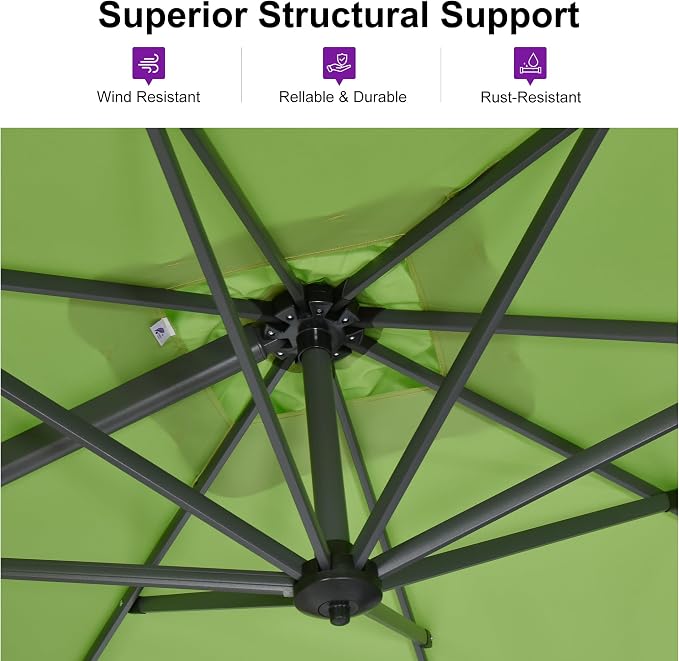 PURPLE LEAF Outdoor Umbrella 8' x 8' Square Sun Protection Apple Green | Smooth - Image 3
