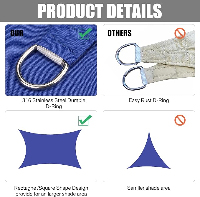 Neween Sun Shade Sail Rectangle Canopy, Waterproof & UV Block Sunshade - Image 4