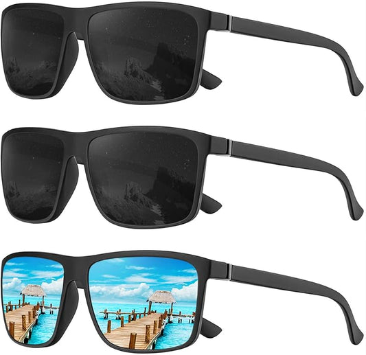 KALIYADI Polarized Sunglasses for Men and Women, Mens Sun Glasses with UV Protection for Driving Fishing Golf (3 Packs)
