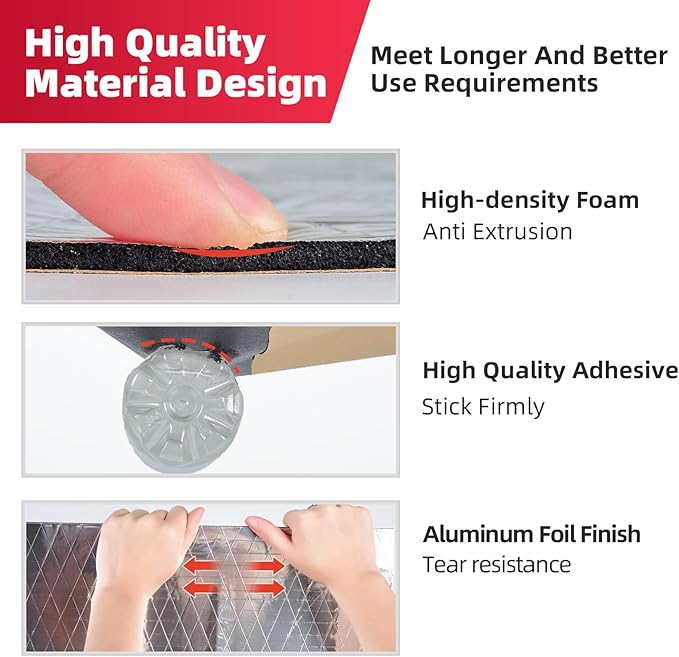 Sound Deadening Mat 1/4inch(7 mm) 6.54sqft - Aluminum Foil Foam Car Sound Deadening Material - Self-Adhesive Hood Insulation Heat Shield Auto Sound Dampening