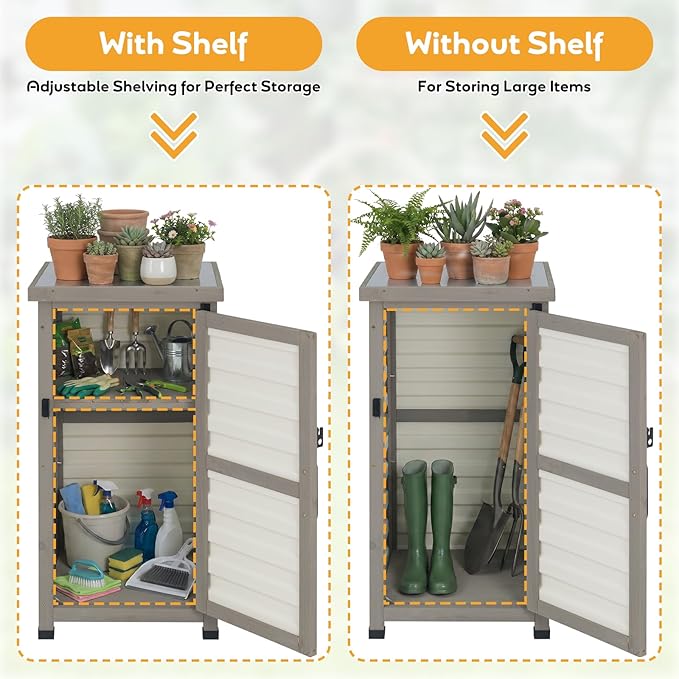 Outdoor Storage Cabinet with Metal Top, Wooden & Plastic Potting Bench & Tool - Image 4