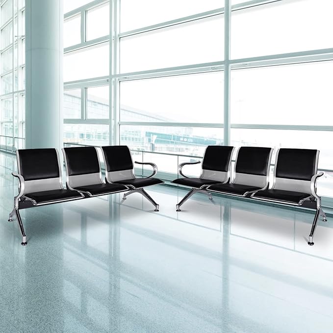 Kinfant Waiting Room Reception Chairs - Waiting Room Bench with Arms Airport Reception Bench Guest Reception Chairs Lobby Bench Waiting Area for Airport Market Bank Hospital School Barbersho, Black