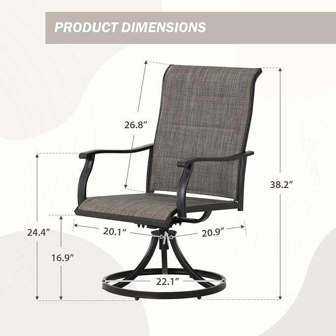 Outdoor 360-degree Swivel Dining Chairs Set of 6, Ergonomic Designed, Breathable - Image 3