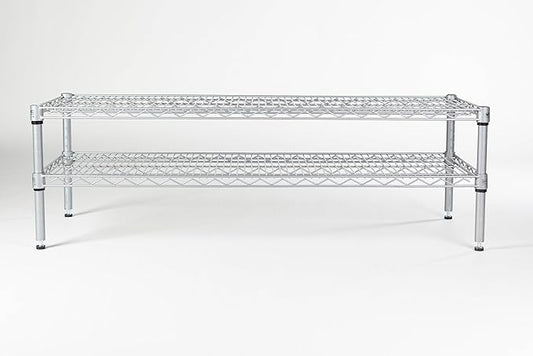 Omega Shelving Storage | 2 Tier Starter Shelving Unit 12" Deep x 60" Wide x 36" High - 800 lb Weight Capacity per Shelf, Adjustable Wire Shelving, Tool-Free Assembly |Grey Shelving