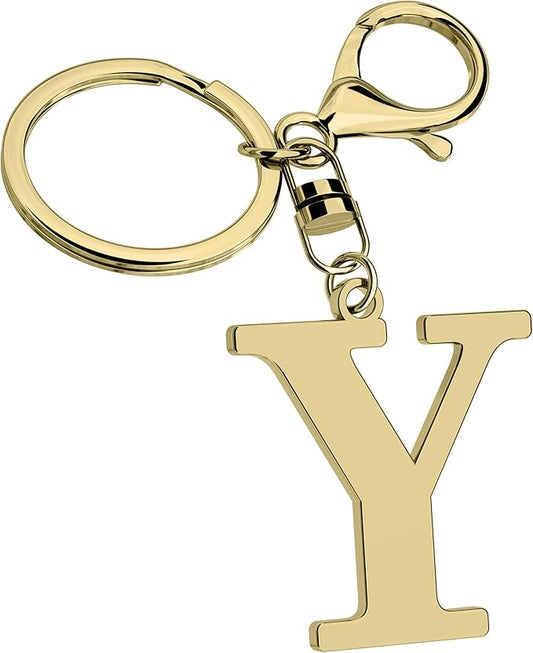 Stainless Steel Gold Letter A-Z Keychain for Women Men, Initial Letter Pendant with Key Ring, Charms for Key Backpack Bag