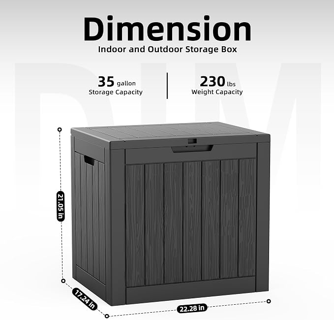 DRATO 35 Gallon Outdoor Storage Box Waterproof, Lockable Resin Deck Box - Image 2