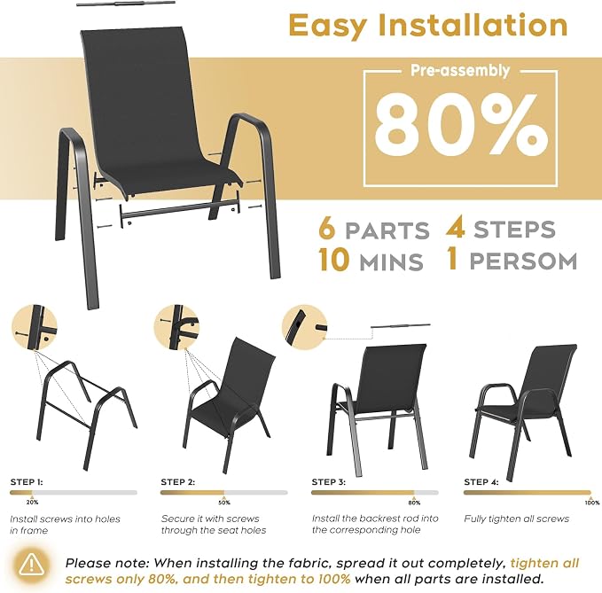 Patio Dining Chairs Set of 4 Outdoor Stackable Dining Chairs - Image 6