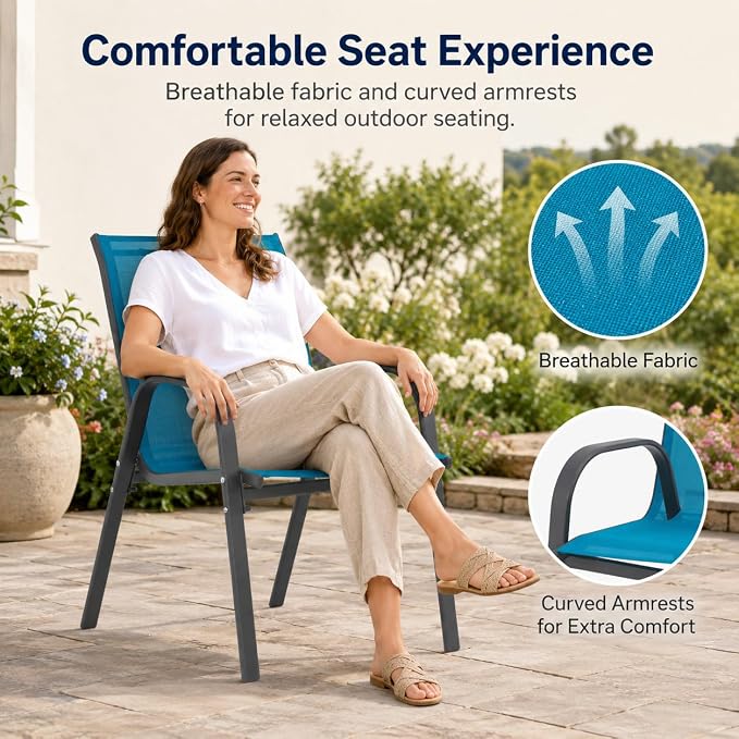Patio Chairs Set of 4, Stacking Patio Chairs - Image 7