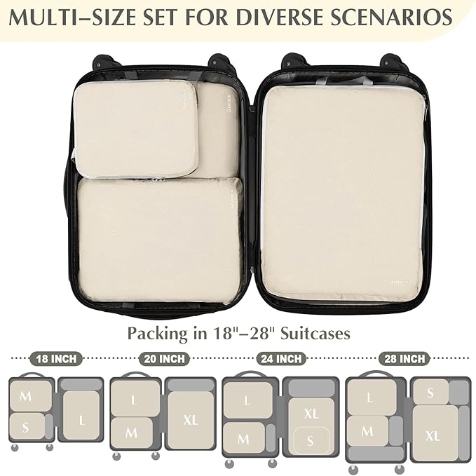 Gonex Compression Packing Cubes, 3pcs/4pcs Expandable Storage Travel Luggage Bags Organizers