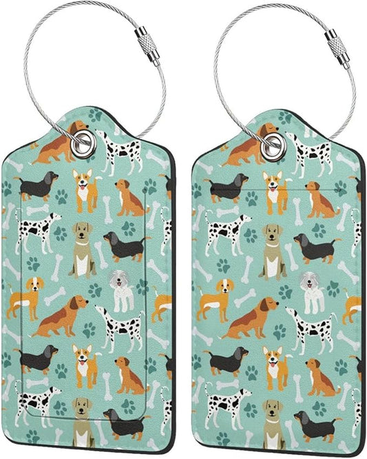 TSA Approved Luggage Tags for Suitcases Dog 2 Pack Funny Leather Carnival Cruise Airport Cute Travel Name Tags Golf Bag tag Ships Essentials Privacy Cover ID Label for Women Men