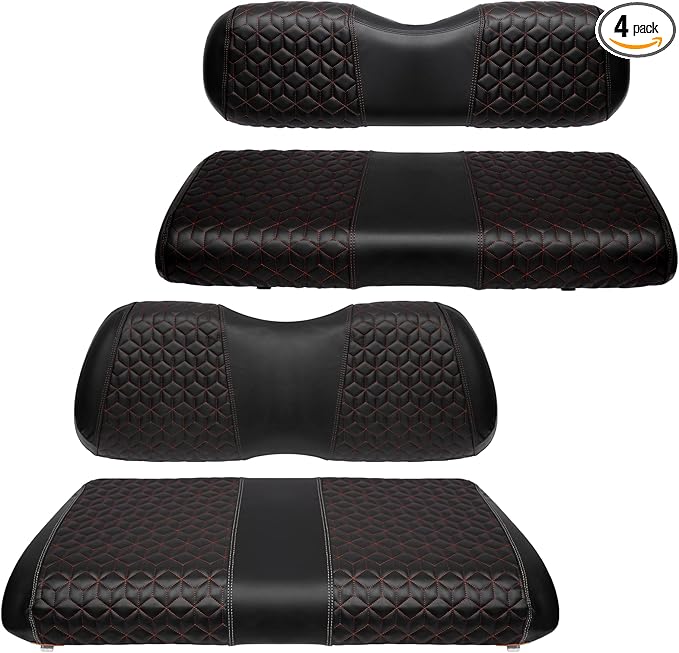 Golf Cart Seat Covers Front and Rear for Club Car Precedent 2004+ Standard Seat Cushion, EZGO Vinyl Leather Seat Cover Set Replacement Accessories, No Staples, Black(4 PCS)