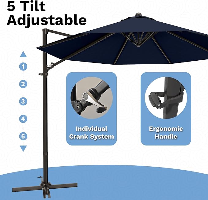 Devoko 10ft Cantilever Patio Umbrella, Round Large Outdoor Umbrella - Image 4