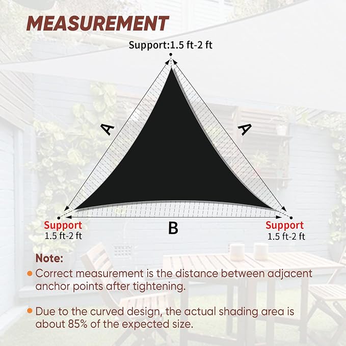 Shade&Beyond Custom Sun Shade Sail 11'x15'x18.6' Triangle Black Sun Sail Shades - Image 6