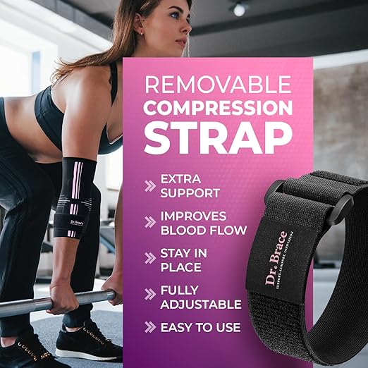 DR. BRACE® Elite Elbow Brace Support, Breathable Elbow Compression Sleeve with Gel Pad for Golfer's, Tennis Elbow & Tendonitis Treatment & Pain Relief 2024 (Black-Pink, Small)
