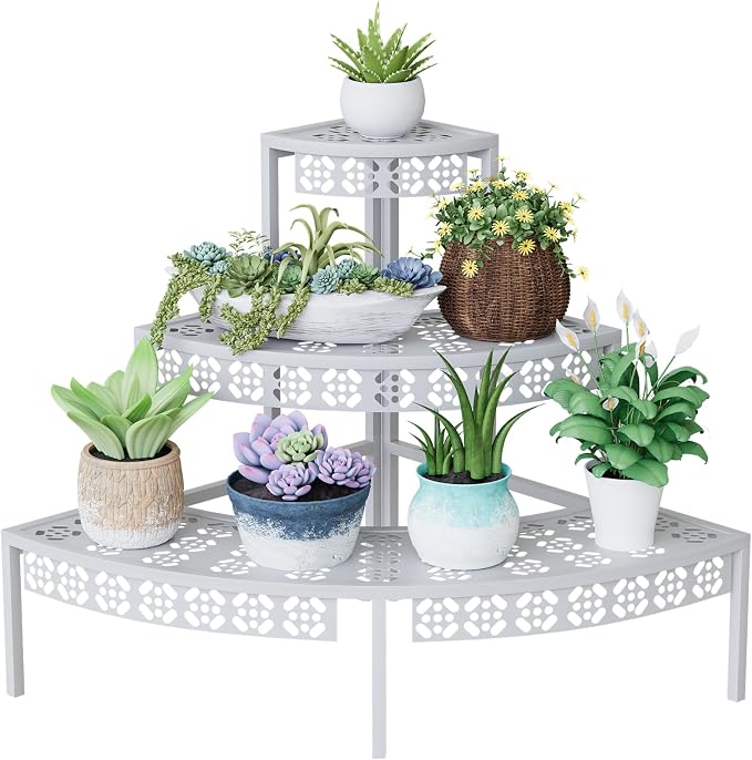 3-Tier Semi-Circular Metal Plant Stand, Quarter Round Rack | Semi-circular - Image 6