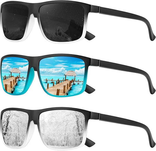KALIYADI Polarized Sunglasses for Men and Women, Mens Sun Glasses with UV Protection for Driving Fishing Golf (3 Packs)