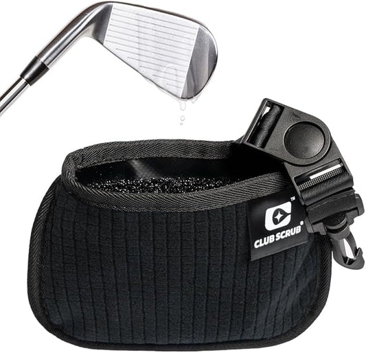 Club Scrub Mini, Golf Club and Golf Ball Cleaning Bag, Waterproof Clean Face Technology Liner, Detachable Clip, Machine Washable, Cleans Club Grooves, Dry Exterior (Black)