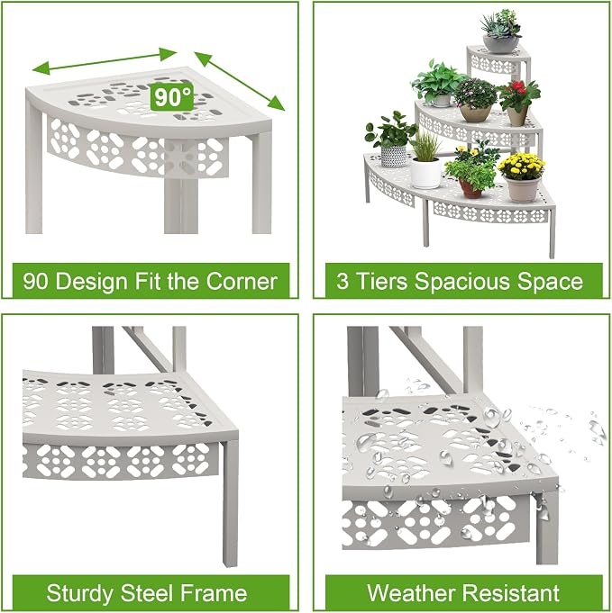 aboxoo 3-Tier Rectangular Metal Plant Stand, Ladder Flower Pot Rack | - Image 7