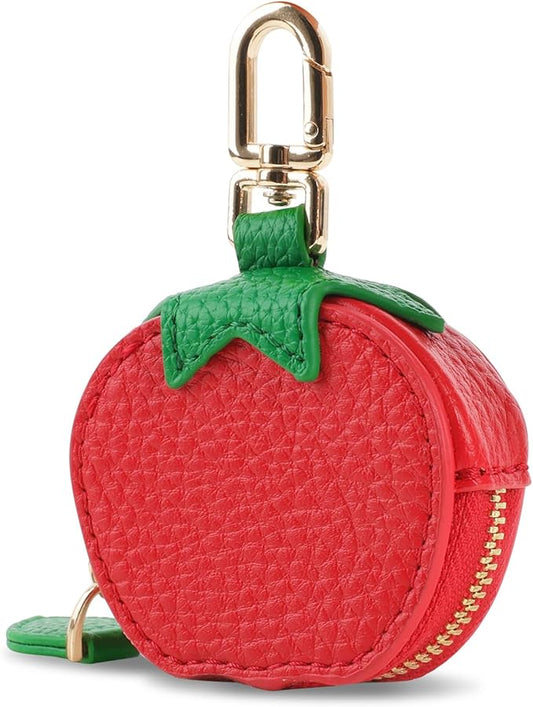 XSUIOY Orange Fruit Coin Purse Keychain Bag Charm, Mini Leather Coin Purse & Pouch Airtag Holder Keychain, Kawaii Bag Charms for Handbag, Tote, Keys, Airtag, Gifts for Girls & Women