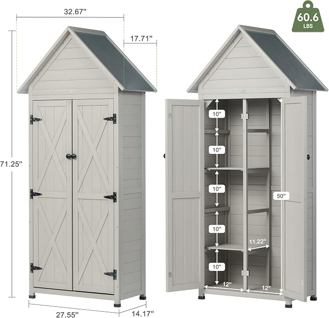Outdoor Storage Shed with Floor & Adjustable Shelves, Wooden Garden Tool - Image 3