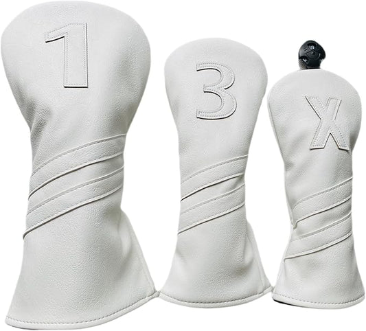 1pc Golf Club Head Cover Or 3pcs Golf Club Covers for Driver 3 Wood and Hybrids - White Golf Driver Headcover Fairway Wood Head Cover Hybrid Headcover Designed for All Brand