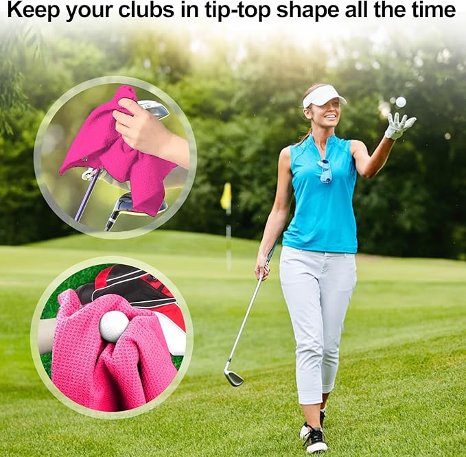 3 Pack 16" X 16" Golf Towels for Golf Bags, Premium Waffle-Pattern Golf Towel with Carabiner Clip, Super Absorbent Microfiber Towel, Golf Accessories for Bag.3 DarkRed