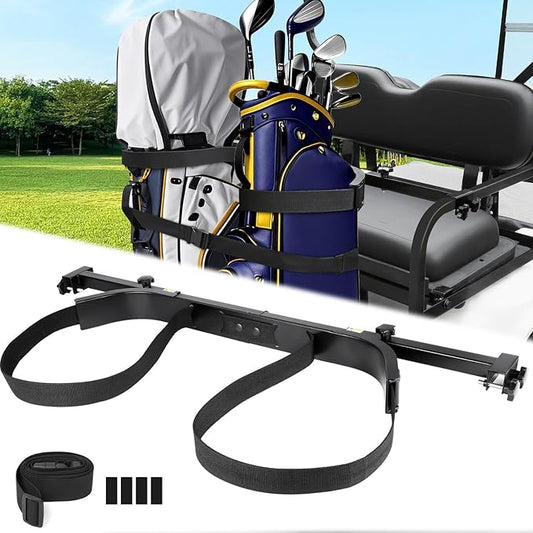 Golf Cart Rear Seat Bag Holder Bracket Attachment for Most 2+2 Golf Cart Rear Seat with 1 Inch Square Tube, No Drilling Golf Cart Bag Attachment for EZGO Club Car Yamaha Golf Carts, Metal / Stable