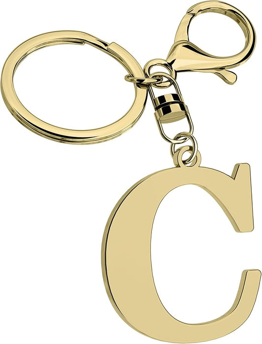 Stainless Steel Gold Letter A-Z Keychain for Women Men, Initial Letter Pendant with Key Ring, Charms for Key Backpack Bag