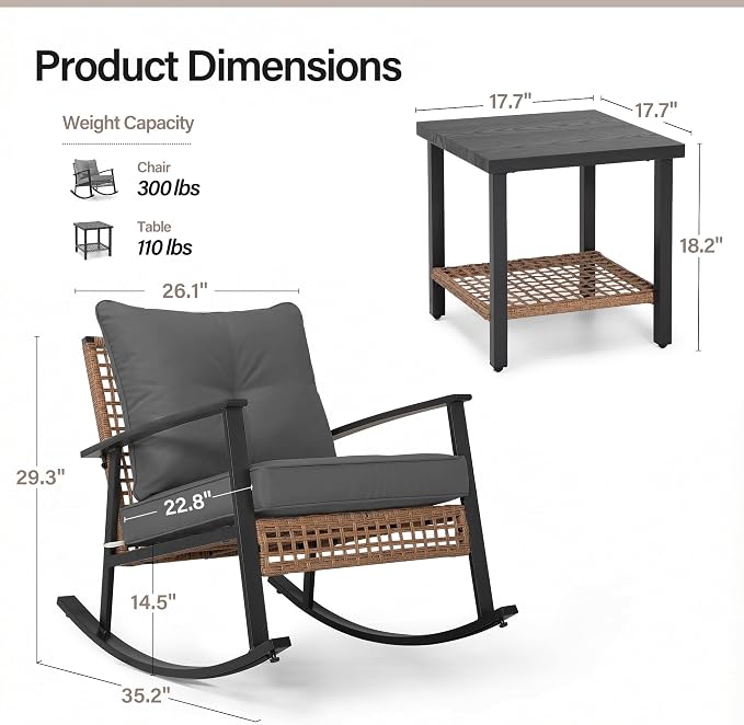 3-Piece Rocking Bistro Set, Outdoor Patio Furniture - Image 3