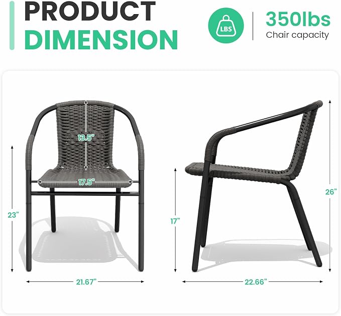 JEAREY Outdoor Patio Rattan Dining Chairs Set of 4, All Weather Stackable - Image 3