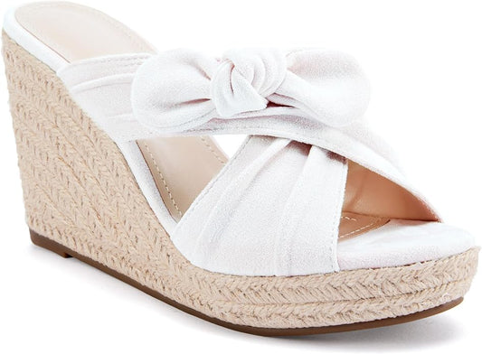 Womens Espadrilles Wedge Sandals Slides Platform Slip on Bow Knot Open Toe Summer Mules Shoes