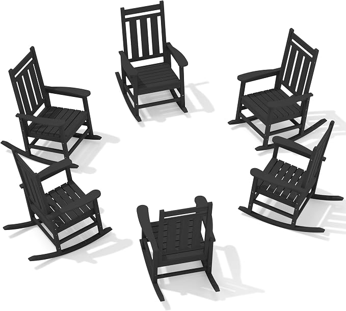 Oversized Outdoor Rocking Chair Set of 6, HDPE Patio Rockers by KINGYES