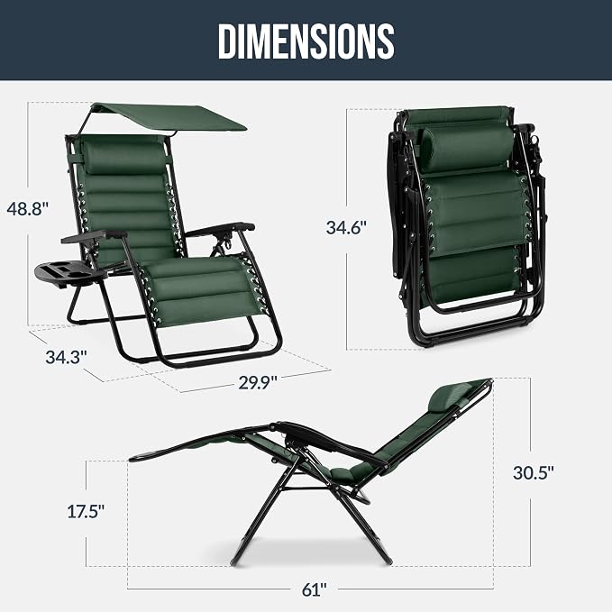 Best Choice Products Oversized Padded Zero Gravity Chair w/Canopy Headrest Cup - Image 2