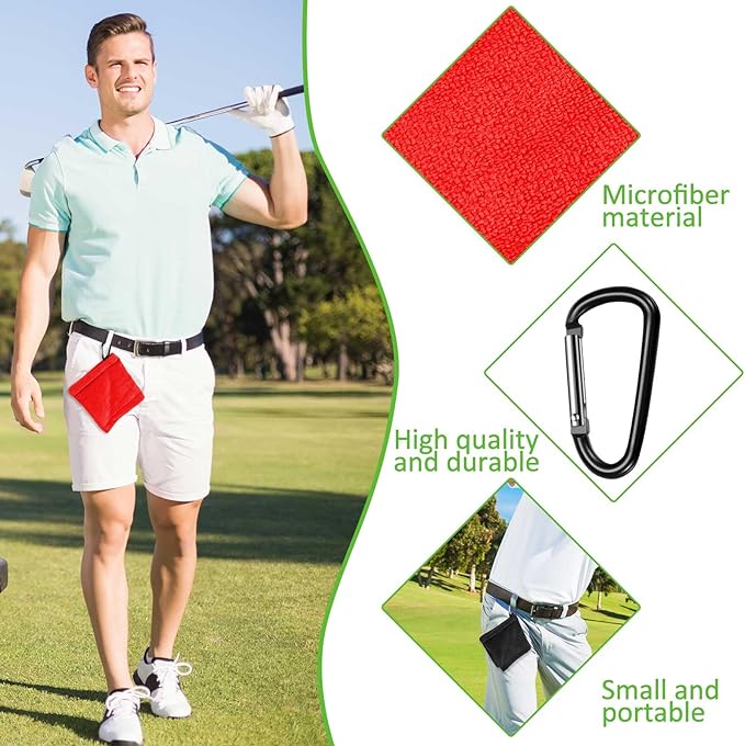 Flutesan 3 Pieces Golf Ball Towel 5.5 x 5.5 Inch, Wet and Dry Small Pocket Towel with D Clip Portable Golf Ball Cleaner Accessories for Men Women Course Exercise