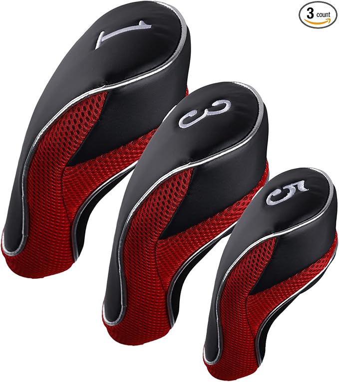 Andux Golf Club Driver Wood Head Covers with Hook & Loop Set of 3