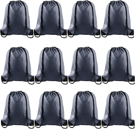 KUUQA 12 Pcs Drawstring Backpack Bags Bulk Gray Drawstring Bag Foldable Gym Bag Sports Cinch Sack String Backpack Storage Bags for Women Men Shopping Gym Travel Sports