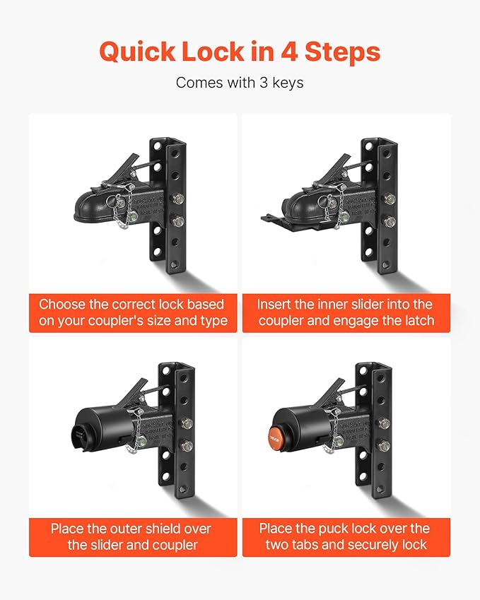 VEVOR Trailer Lock, Fits 2-5/16-Inch Cast Ball Couplers, Heavy Duty Hitch Lock with 3 Keys Secures Security Chains, Corrision-Resistant, Anti-Theft RV Trailer Locks for RV, Trailer, Boat