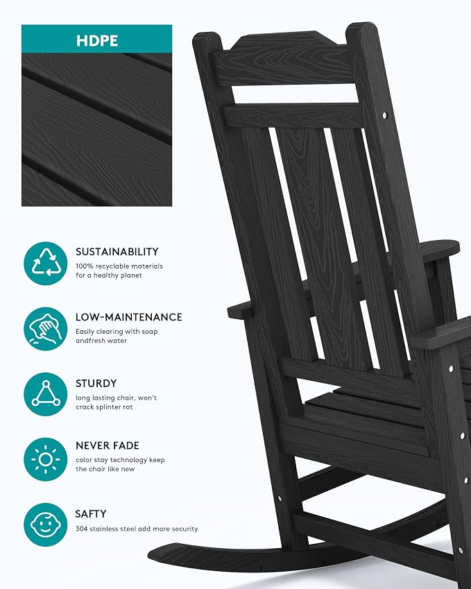 SERWALL Outdoor Rocking Chairs Set of 2, HDPE Porch Rocker Outdoor, Porch Rocker - Image 7