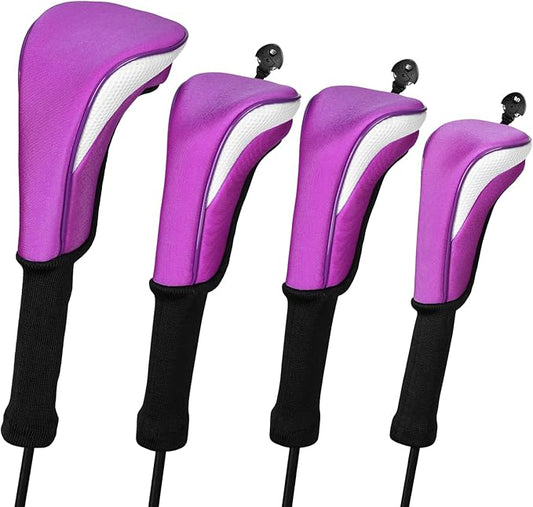 Golf Head Covers, 4pcs Golf Club Covers for Driver Fairway and Hybrid, Nylon Golf Club Head Covers for Men Women with Interchangeable Tags
