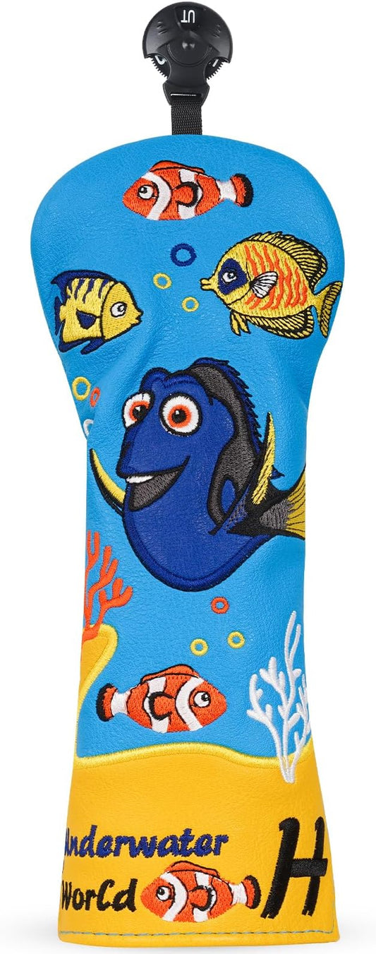 Golf Club Head Covers, Underwater World Driver Headcover Hybrid Headcover Fairway Wood Head Covers Magnetic Blade Putter Cover with Interchangeable Tags for All Brand
