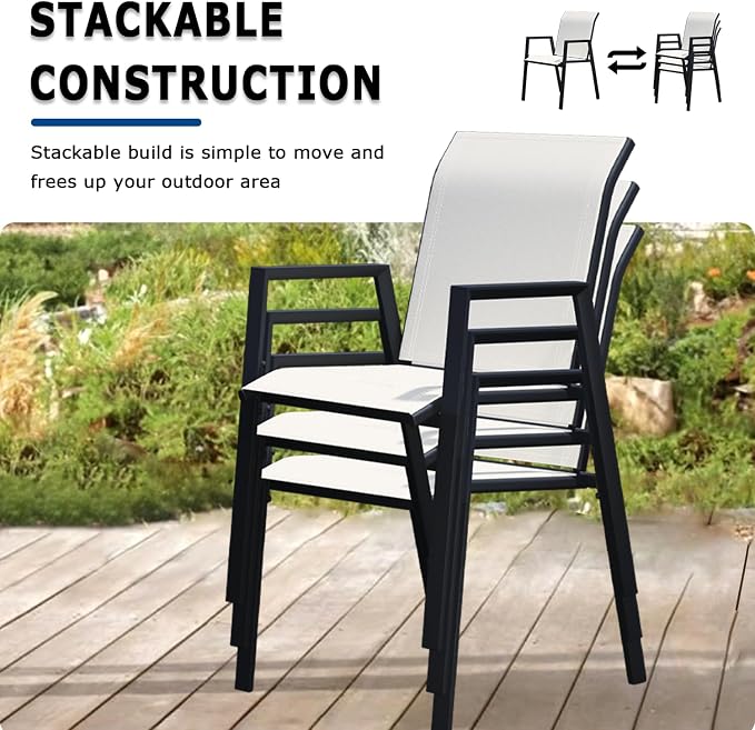 Outdoor Patio Chairs Set of 4, Oyster Beige Stackable Outdoor Chairs, - Image 2