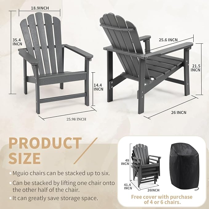 Oversized Stackable Adirondack Chair Set of 2, HDPE Fire Pit Chair | All-Weather - Image 3