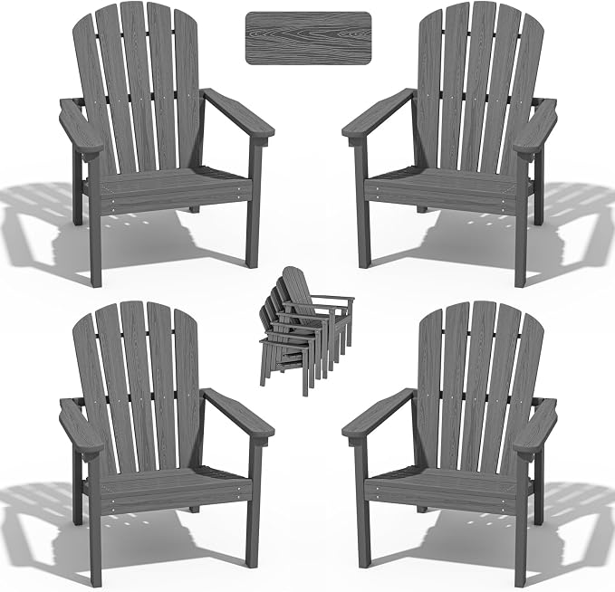 Stackable Adirondack Chairs Set of 4, Compact HDPE by nevilywood