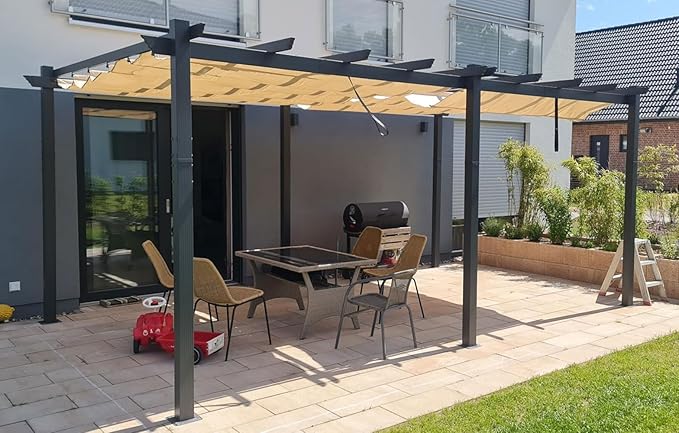 PURPLE LEAF Outdoor Pergola 12' X 18' Retractable Canopy Aluminum, Custom Shade by PURPLELEAF