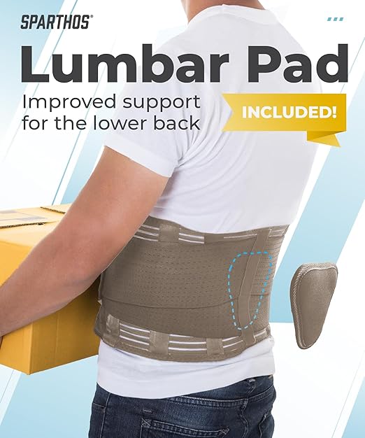 Sparthos Back Support Belt - Relief from Back Pain, Sciatica, Herniated Disc - Lower Backbrace With Lumbar Pad For Home & Lifting At Work - For Men & Women - Fits 52–59″ Waist (X-Large, Check Sizing)